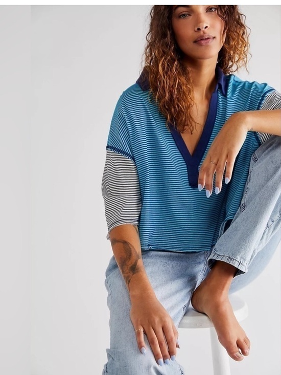 Free People Tops - Free People ON A BOAT BOXY POLO TOP SIZE LARGE